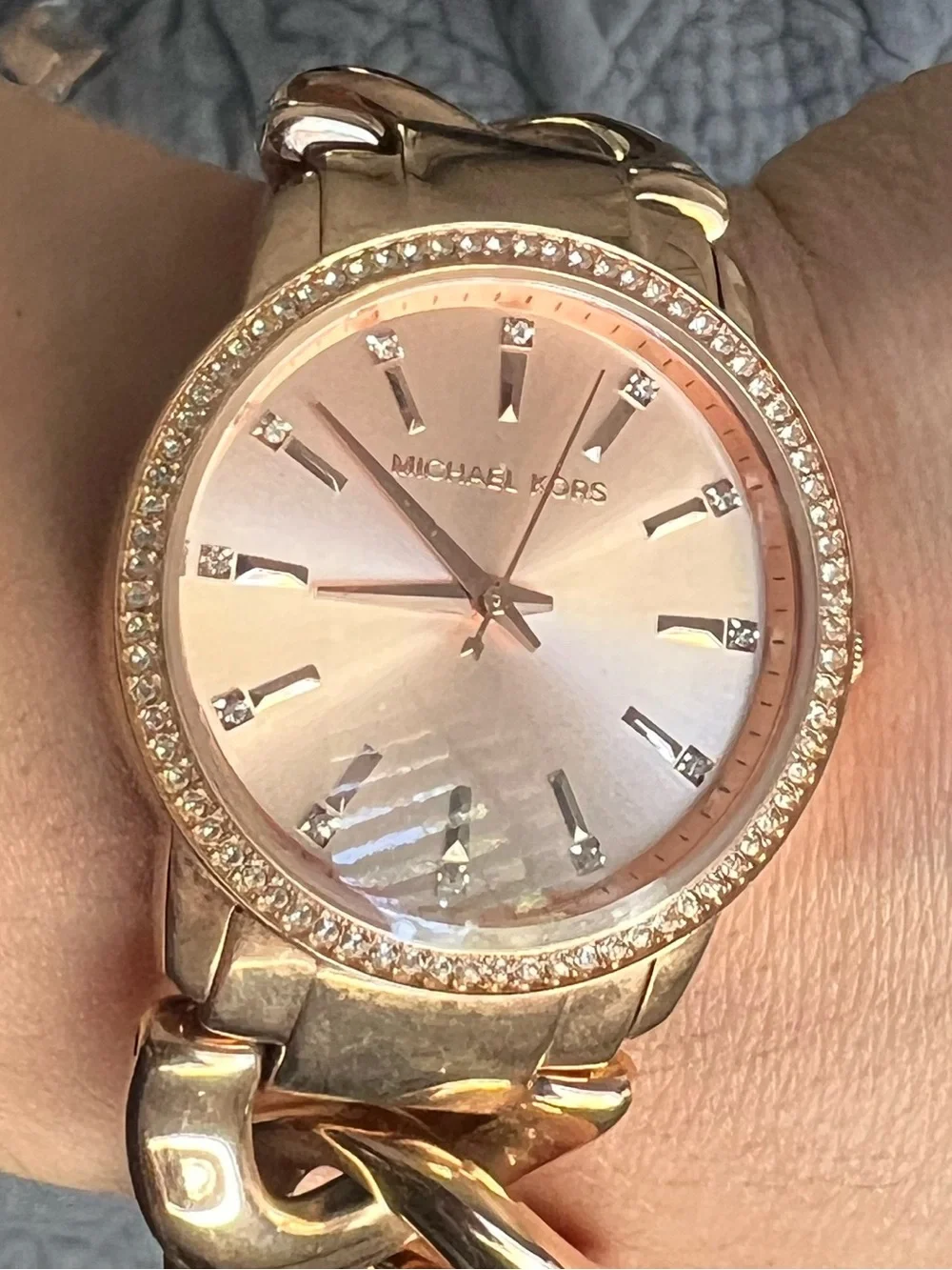 Michael Kors Rose Gold-Tone Crystal Bezel Chain-Link Watch